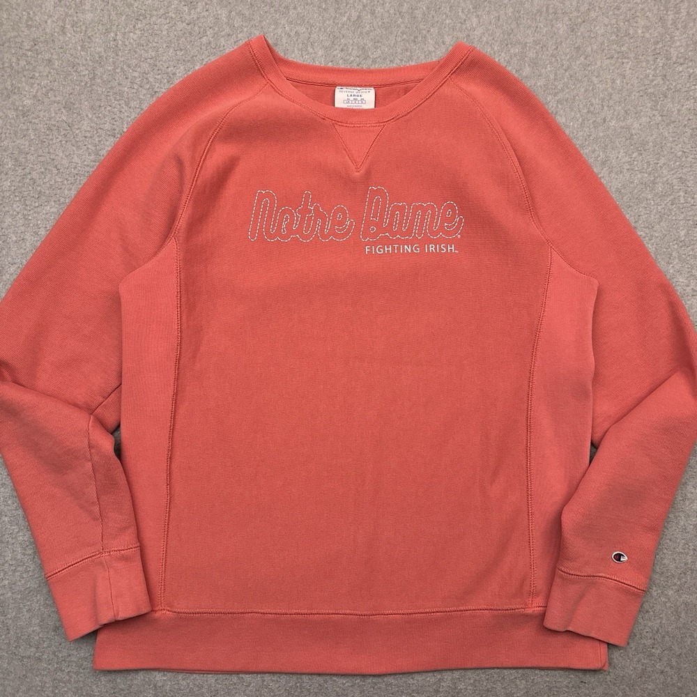 Champion Reverse Weave Notre Dame Fighting Irish Crewneck Sweatshirt Large Coral